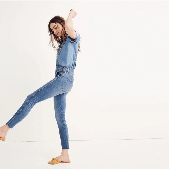 Madewell Denim Jean Overalls in Kemp Wash Bibs Jeans Raw Frayed Hem Size Small S - Picture 7 of 16